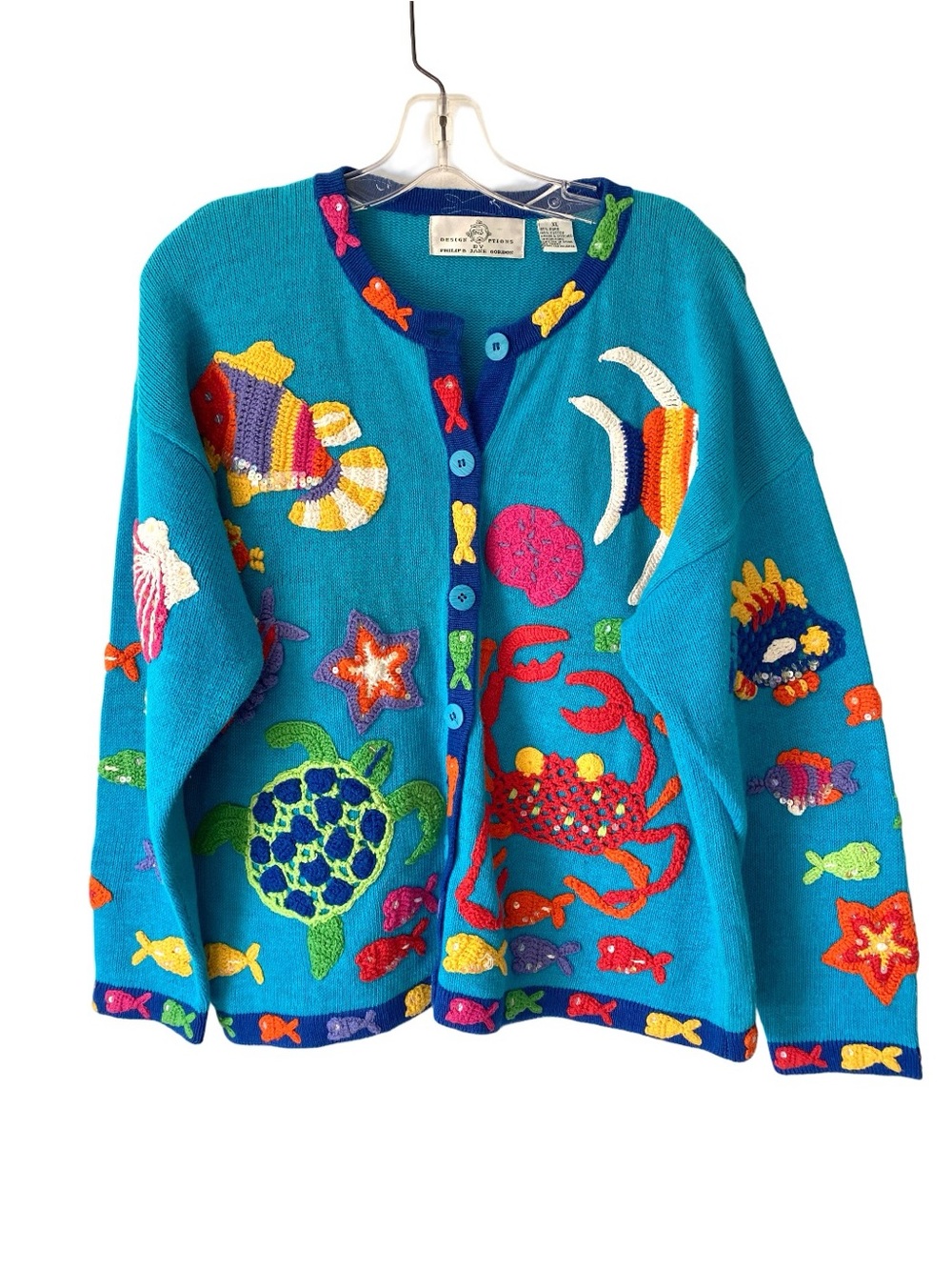 Design Options by Philip Jane Gordon Ocean Sea Creature Embroidered Blue Sweater